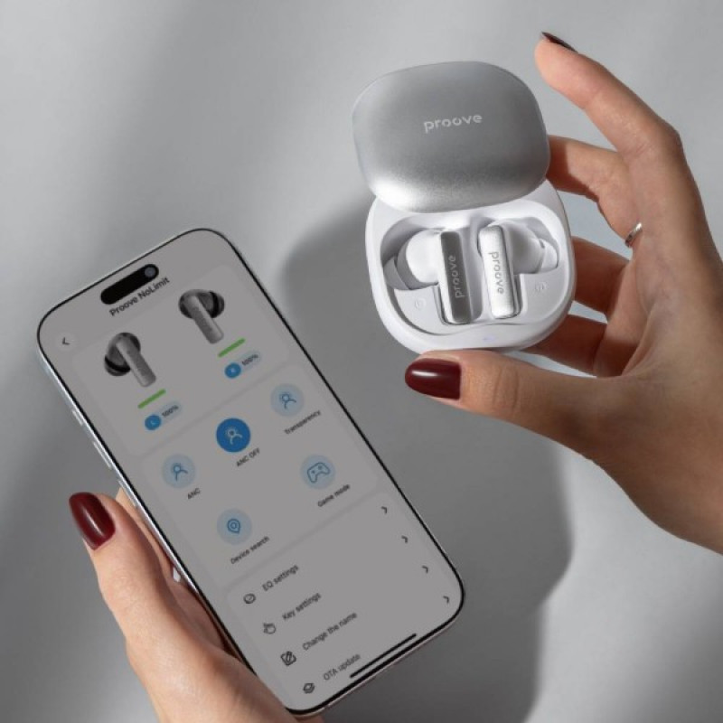 Навушники Proove NoLimit TWS with Hybrid ANC (APP) (white/silver)
