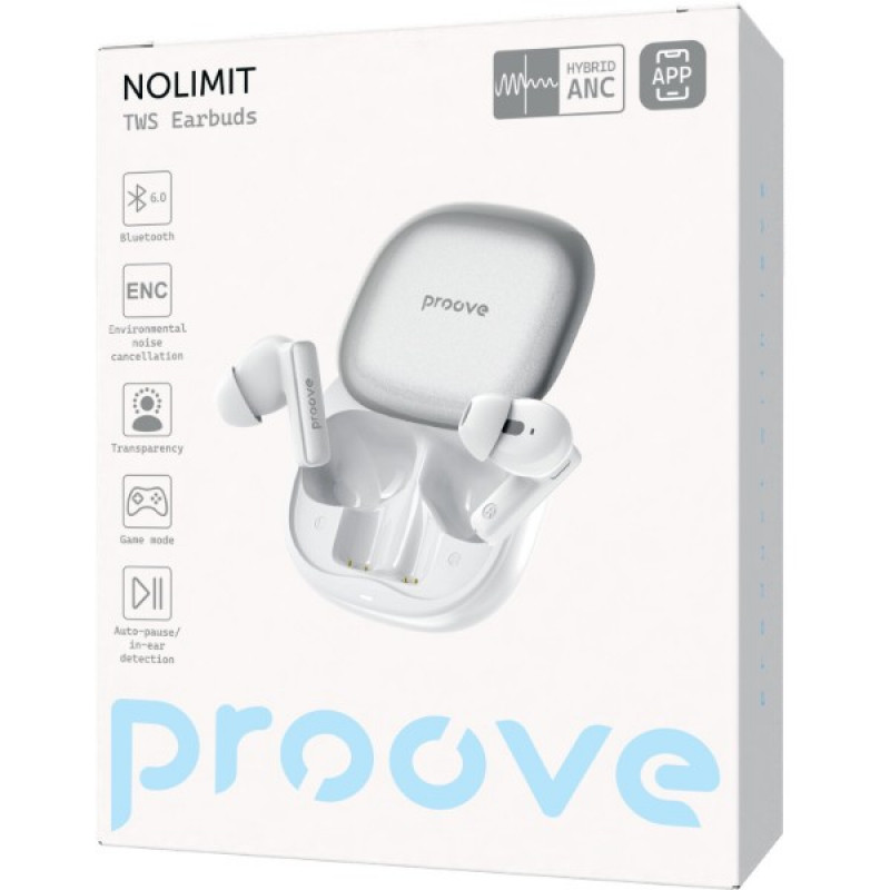 Навушники Proove NoLimit TWS with Hybrid ANC (APP) (white/silver)