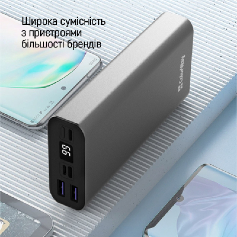 Power Bank ColorWay 20 000 mAh Full (USB QC3.0 + USB-C Power Delivery 22.5W) Gray