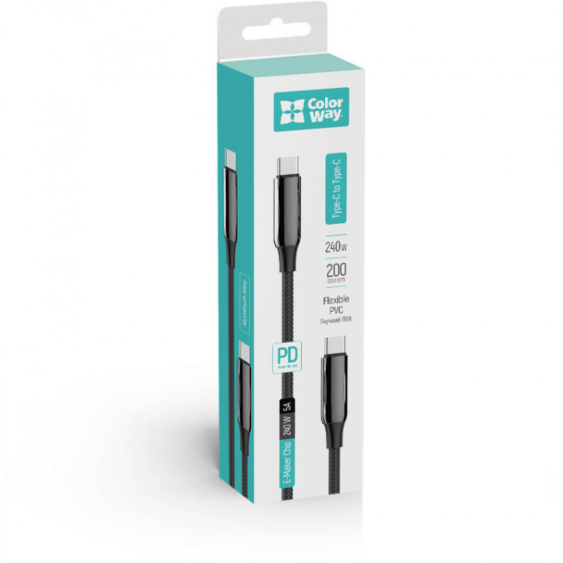 Кабель Colorway Type-C - Type-C (PVC+Aluminum Alloy) (PD Fast Charging 240W) 5А 2м CW-CBPDCC070-BK
