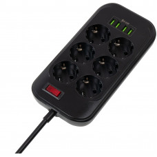 Мережевий фільтр з зарядкою СolorWay 6 розеток/4USB Black 2M (CW-CHE64B)