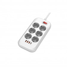 Мережевий фільтр-подовжувач СolorWay 6 розеток/4USB (Type-C PD20W + 3USB QC3.0) (38W) White 2M
