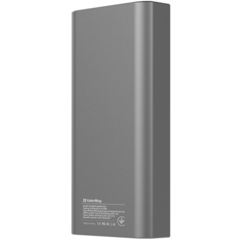 Power Bank ColorWay 20 000 mAh Full (USB QC3.0 + USB-C Power Delivery 22.5W) Gray
