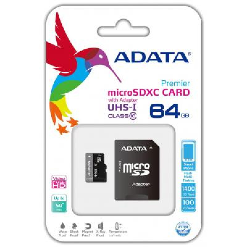 Карта пам'яті microSDHC (UHS-1) A-data Premier 64Gb Class 10 (adapter SD)