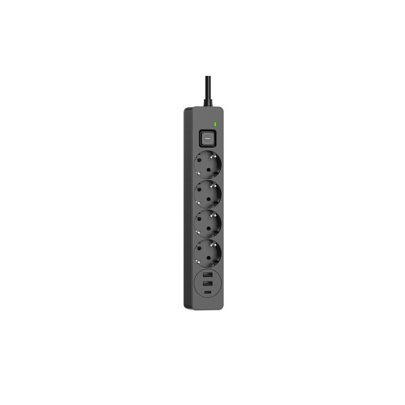 Мережевий фільтр-подовжувач СolorWay 4 розетки/3USB (2USB-A + 1 TYPE-C) (24W) Black 5M