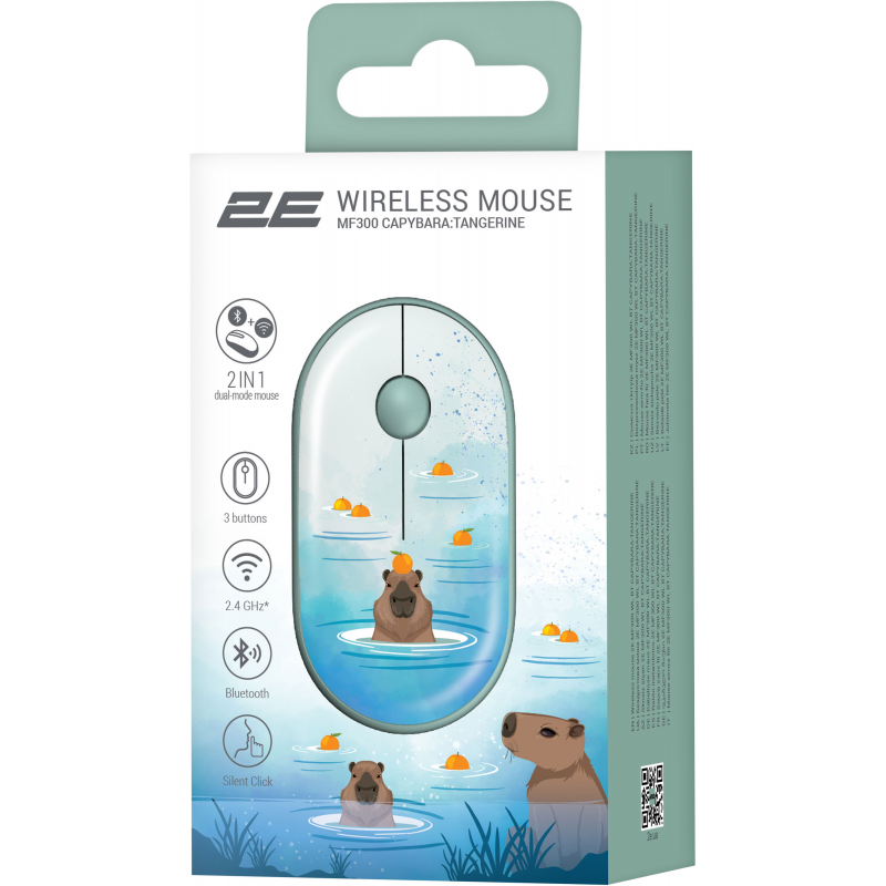 Миша 2Е MF300 CAPYBARA:TANGERINE Silent WL BT, зелений