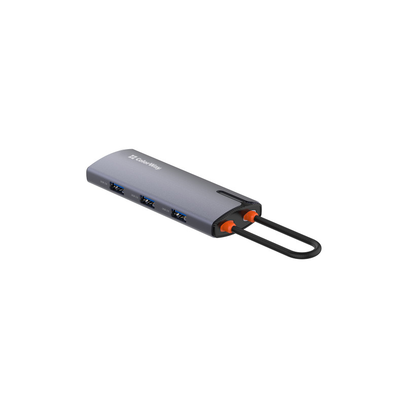 USB хаб (док-станція) СolorWay USB-C 6-в-1 Type C PD 100W/USB3.0х3/USB2.0/RJ45 CW-HUB03