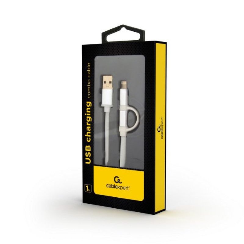 Кабель Cablexpert CC-USB2-AM8PmB-1M-SV, USB 2.0 AM-папа/Lightning+mUSB, 1.0 м.