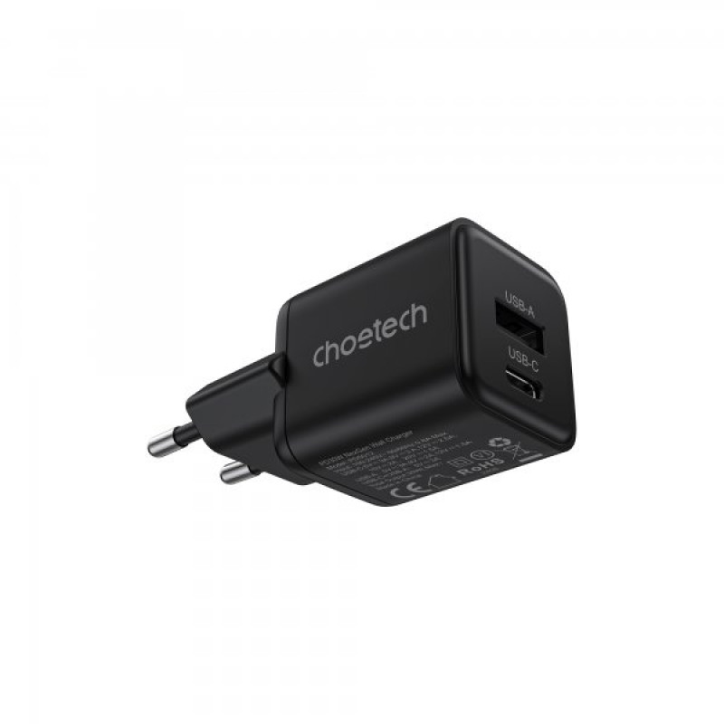 Мережевий зарядний пристрій Choetech PD5012-EU-BK, USB-A/USB-С