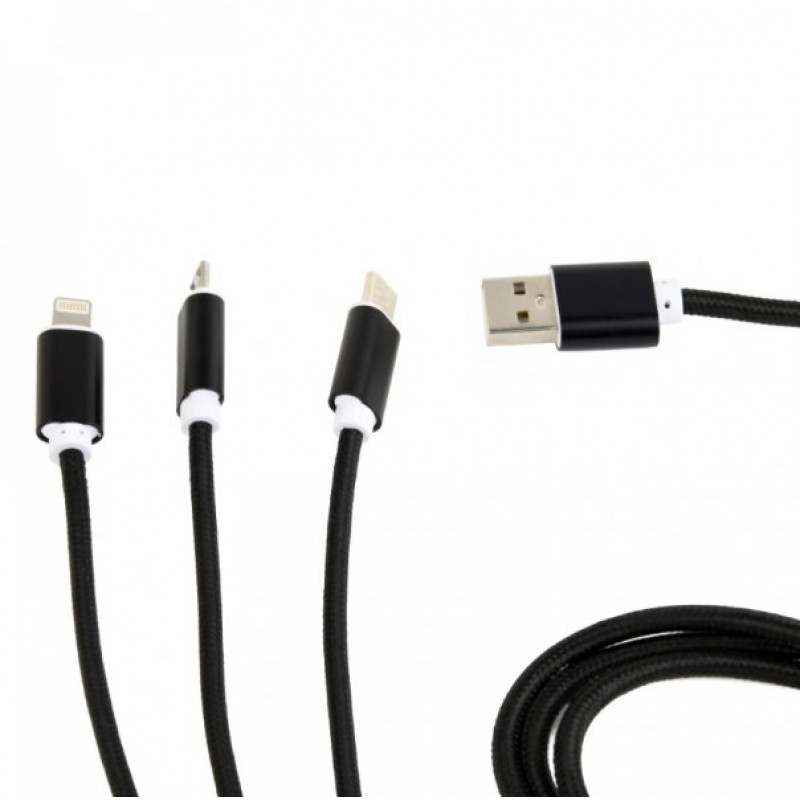 Зарядний кабель USB 3-в-1 Cablexpert, AM/Lightning/Micro/Type-C, 1.0 м. CC-USB2-AM31-1M