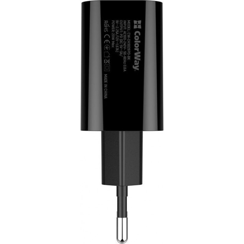 Зарядний пристрій Colorway Power Delivery Port USB Type-C (20W) V2 Black (CW-CHS026PD-BK)