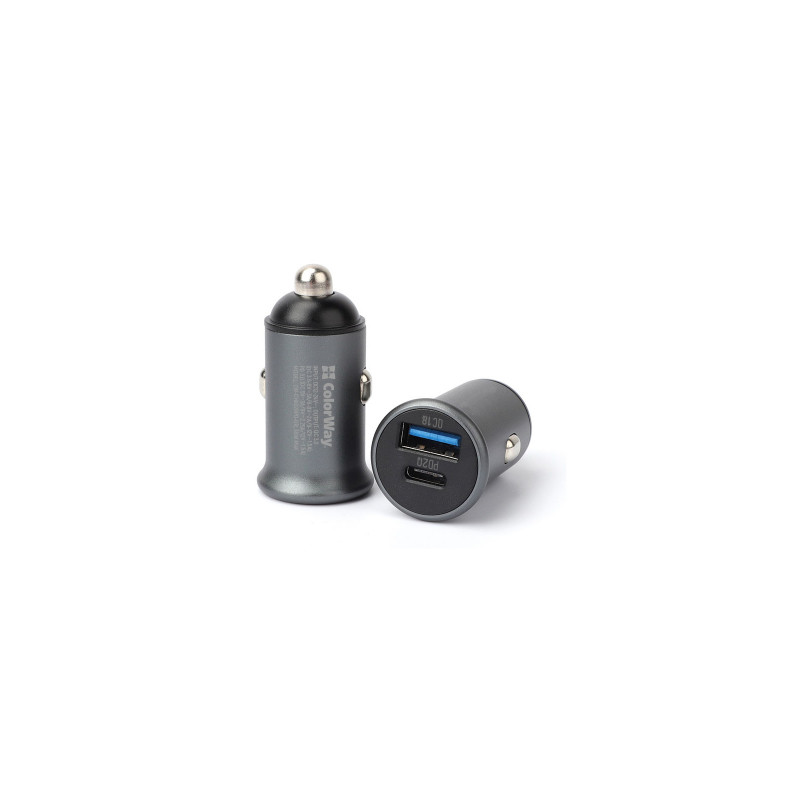 Авто зарядний пристрій Colorway 2USB (Type-C PD20W + USB QC3.0 ) (38W) Gray