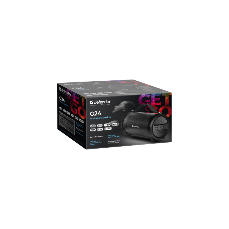 Портативна акустика DEFENDER G24 10Вт, FM/microSD/USB, чорний 65124