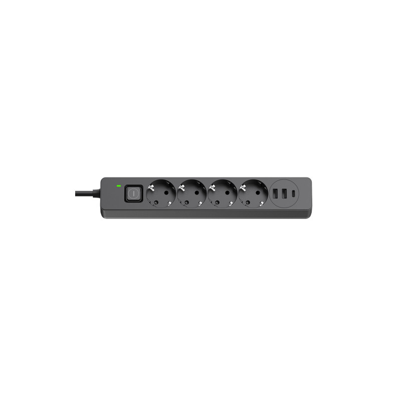 Мережевий фільтр-подовжувач СolorWay 4 розетки/3USB (2USB-A + 1 TYPE-C) (24W) Black 5M