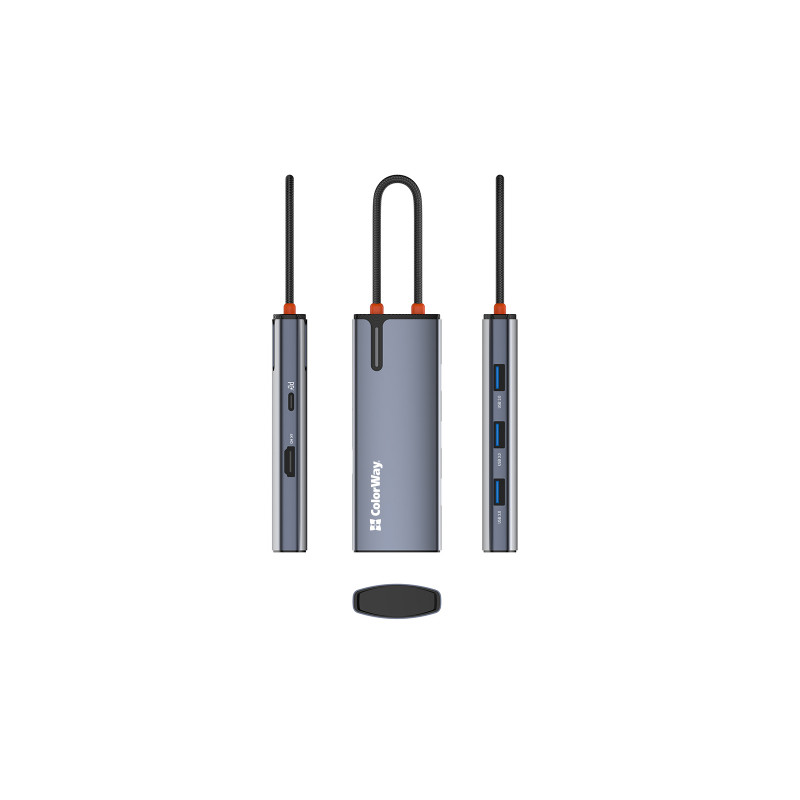 USB хаб (док-станція) СolorWay USB-C 5-в-1 Type C PD 100W/USB3.0х3/HDMI 4К