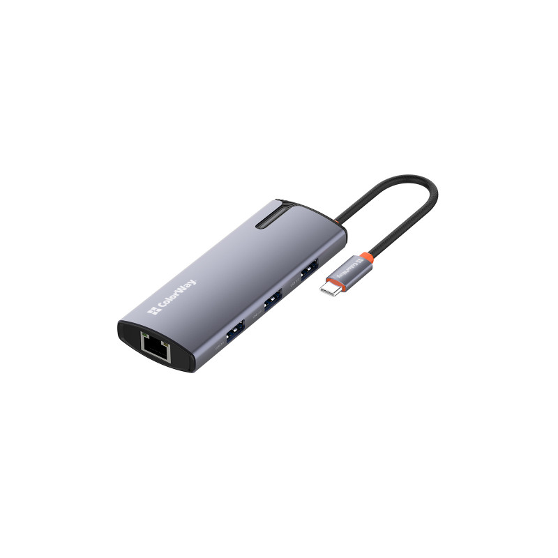 USB хаб (док-станція) СolorWay USB-C 6-в-1 Type C PD 100W/USB3.0х3/USB2.0/RJ45 CW-HUB03