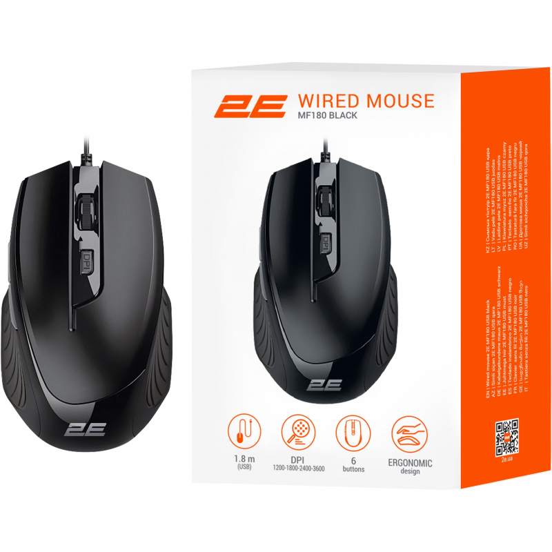 Миша 2E MF180, USB-A, чорний 2E-MF180UB