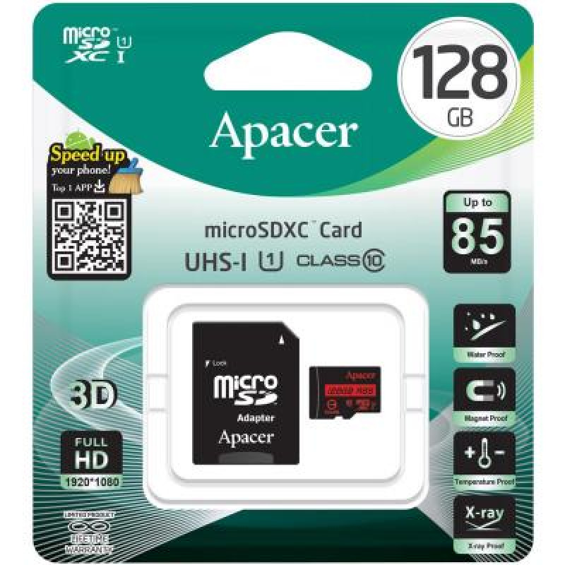Карта пам'яті microSDXC (UHS-1) Apacer 128GB class 10 (adapter SD)