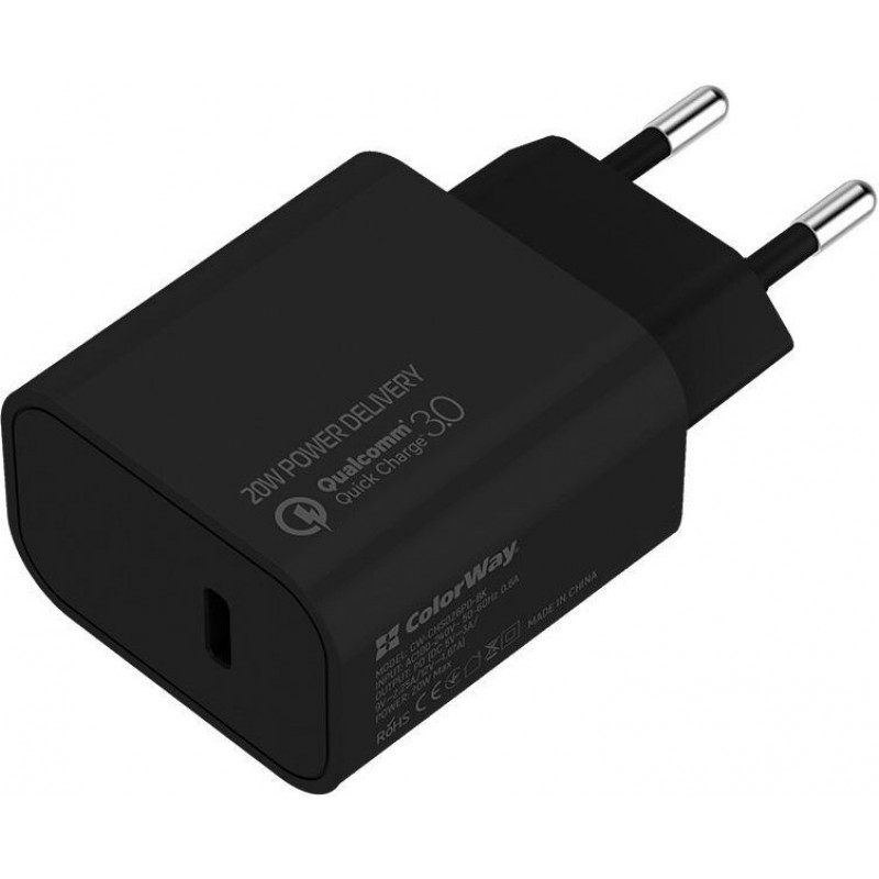 Зарядний пристрій Colorway Power Delivery Port USB Type-C (20W) V2 Black (CW-CHS026PD-BK)
