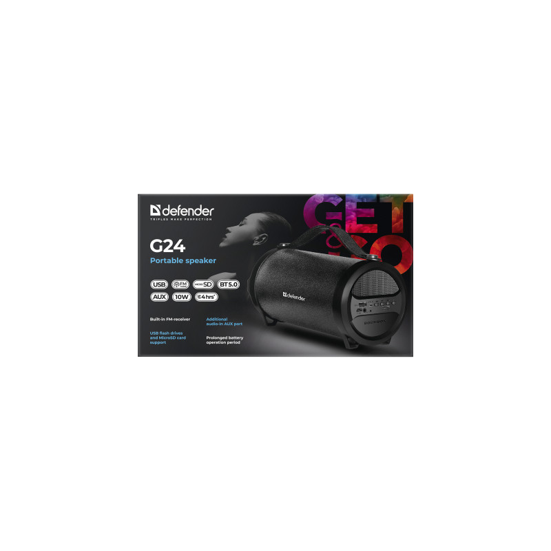 Портативна акустика DEFENDER G24 10Вт, FM/microSD/USB, чорний 65124