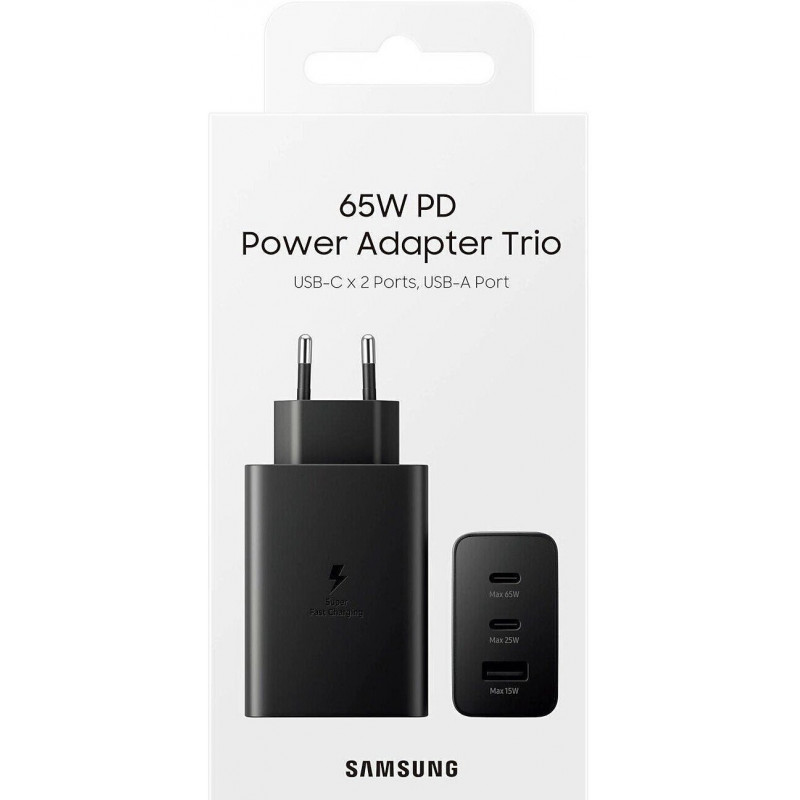 Зарядний пристрій мережевий Samsung 65Вт 2xUSB-С PD PPS/USB-A, чорний EP-T6530NBEGEU