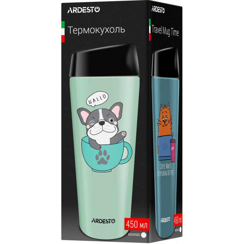 Термокухоль Ardesto Coffee time Frenchie, 450мл, нержавіюча сталь, зелений AR2645DG