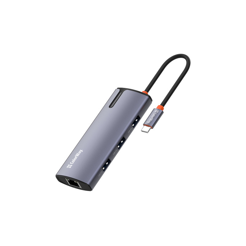 USB хаб (док-станція) СolorWay USB-C 6-в-1 Type C PD 100W/USB3.0х3/USB2.0/RJ45 CW-HUB03