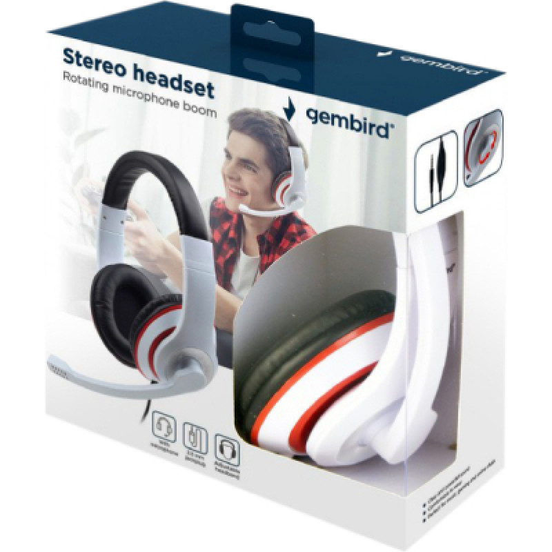 Навушники Gembird MHS-03-WTRDBK White/Red/Black