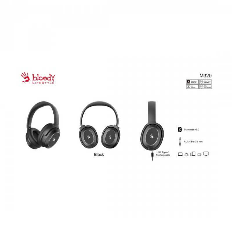 Гарнітура ігрова A4Tech Bloody M320 (Black), Bluetooth v5.0 + 3.5 Jack