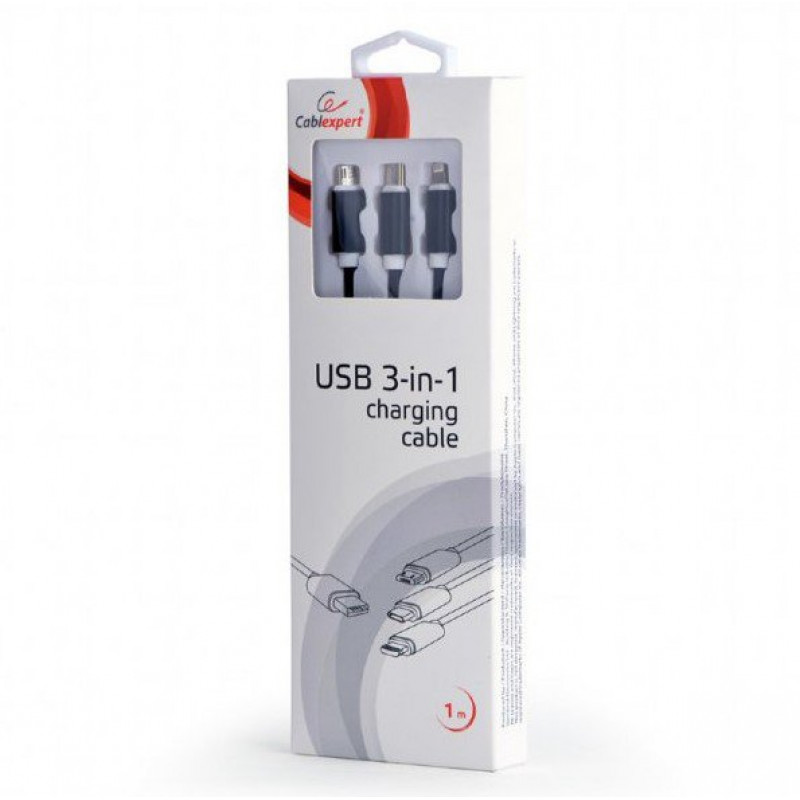 Зарядний кабель USB 3-в-1 Cablexpert, AM/Lightning/Micro/Type-C, 1.0 м. CC-USB2-AM31-1M