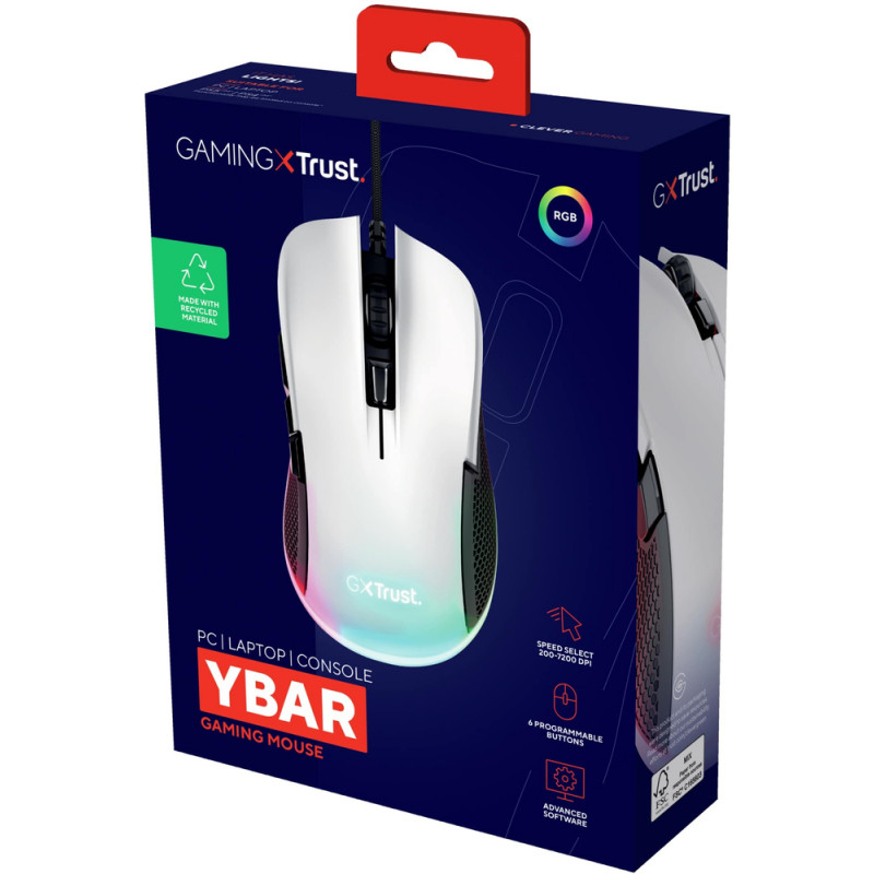 Миша Trust GXT 922 Ybar Illuminated, USB-A, білий 24730_TRUST