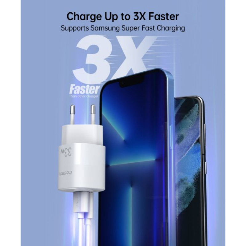 Мережевий зарядний пристрій Choetech PD5006-EU-WH, USB-A/USB-С