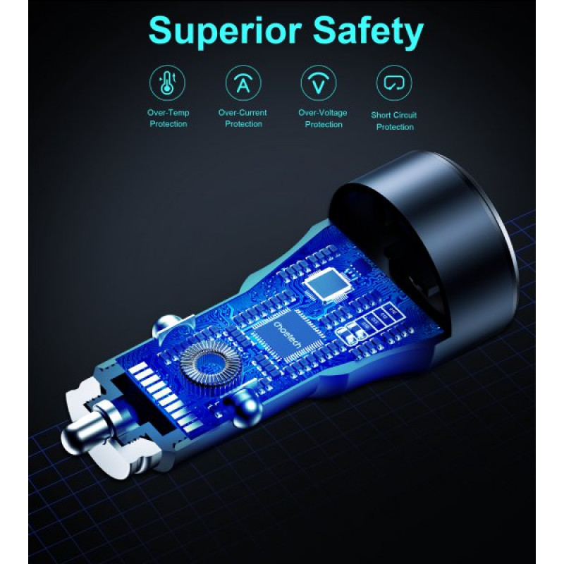 Автомобільний зарядний пристрій TC0010-BK, 2 порти, 63Вт, QC3.0+PD, пластик, чорний