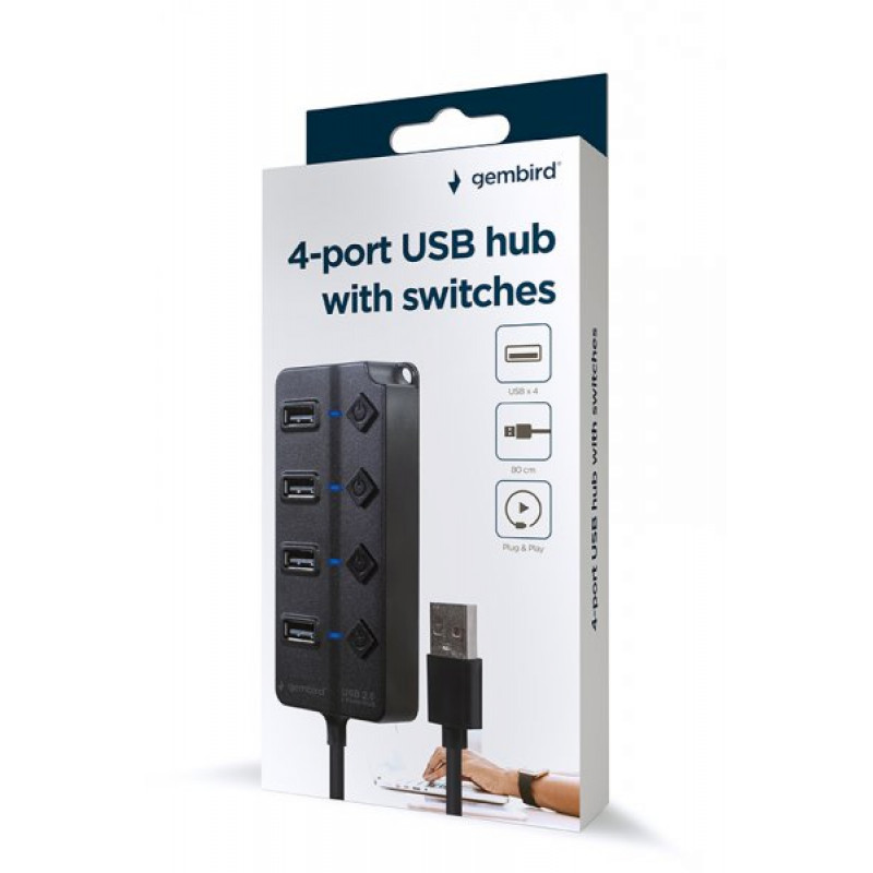 Хаб Gembird UHB-U2P4P-01 на 4 порти USB 2.0