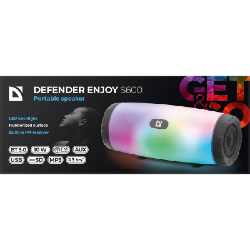 Портативна акустика DEFENDER Enjoy S600 10Вт, Light/FM/microSD/USB, чорний 65603