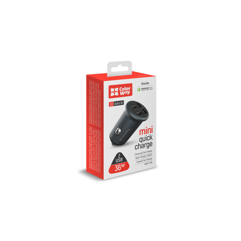 Авто зарядний пристрій Colorway 2USB Quick Charge 3.0 (36W) Gray (CW-CHA036Q-GR)
