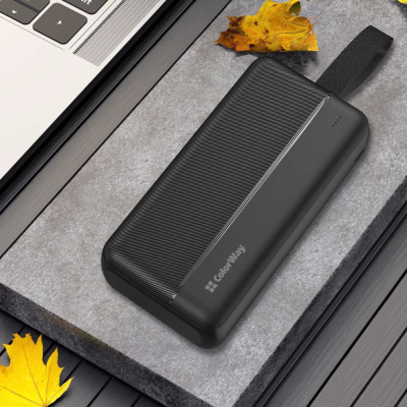 Power Bank ColorWay 30 000 mAh High-power 2(USB QC3.0 + USB-C Power Delivery 22.5W) Black