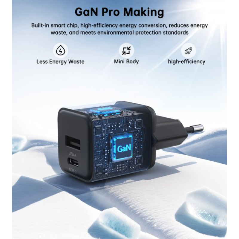 Мережевий зарядний пристрій Choetech PD5012-EU-BK, USB-A/USB-С