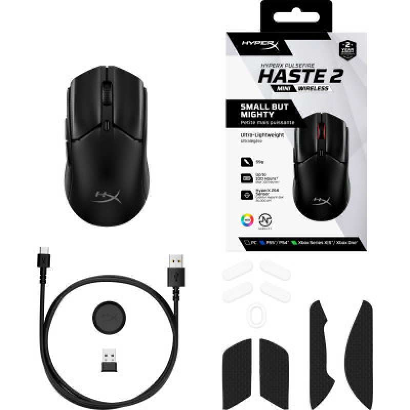 Миша HyperX Pulsefire Haste 2 mini, RGB, USB-A/WL/BT, чорний 7D388AA