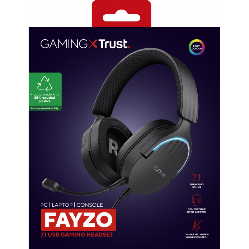 Гарнітура ігрова Trust GXT 490 FAYZO, 7.1, USB-A, 2м, чорний 24900_TRUST