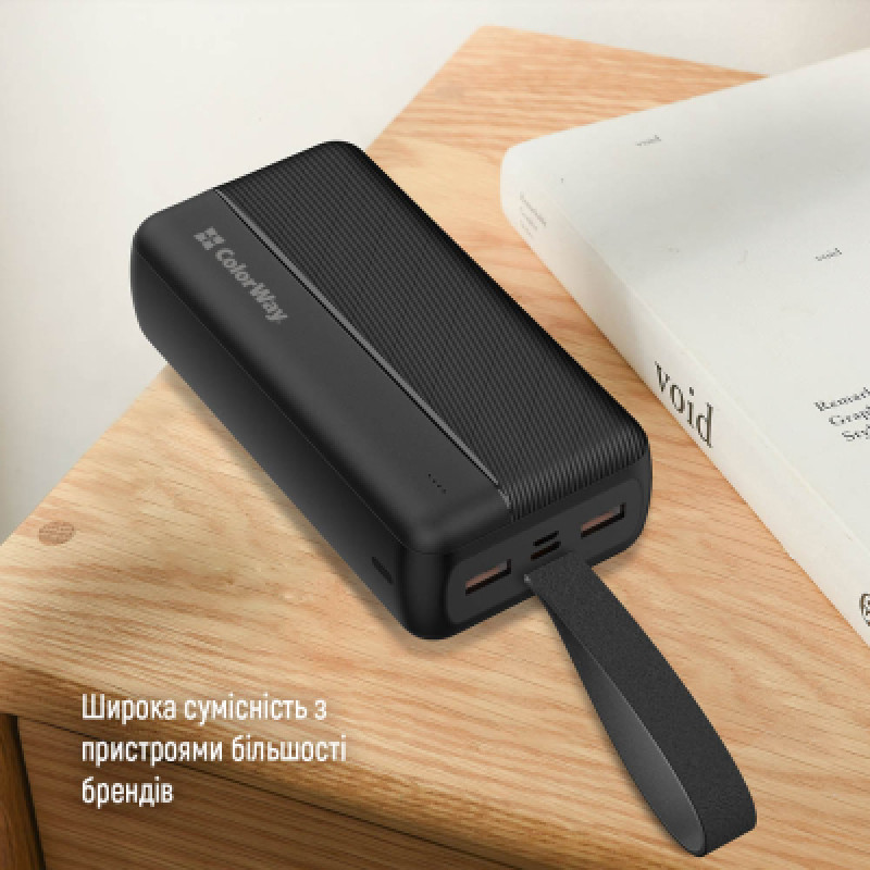 Power Bank ColorWay 30 000 mAh High-power 2(USB QC3.0 + USB-C Power Delivery 22.5W) Black