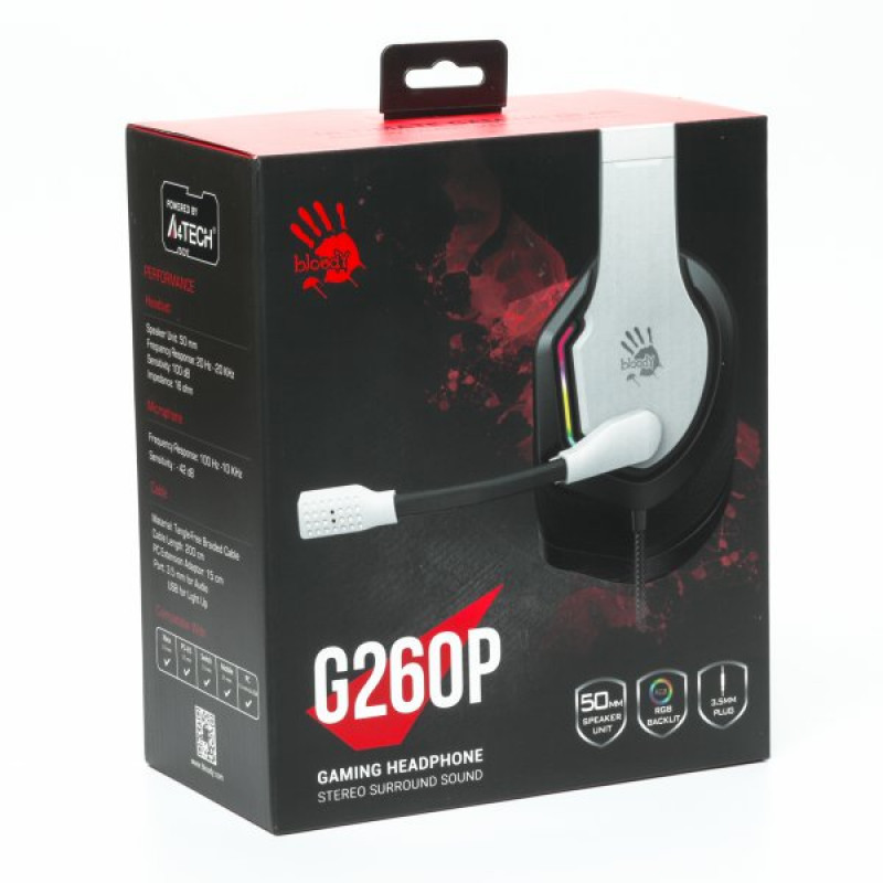 Гарнітура ігрова A4Tech Bloody G260p (White), USB
