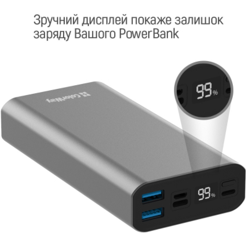 Power Bank ColorWay 20 000 mAh Full (USB QC3.0 + USB-C Power Delivery 22.5W) Gray