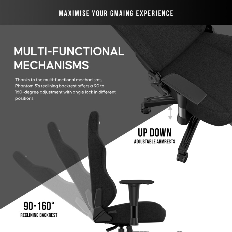 Крісло ігрове Anda Seat Phantom 3 Black Fabric Size L AD18Y-06-B-F