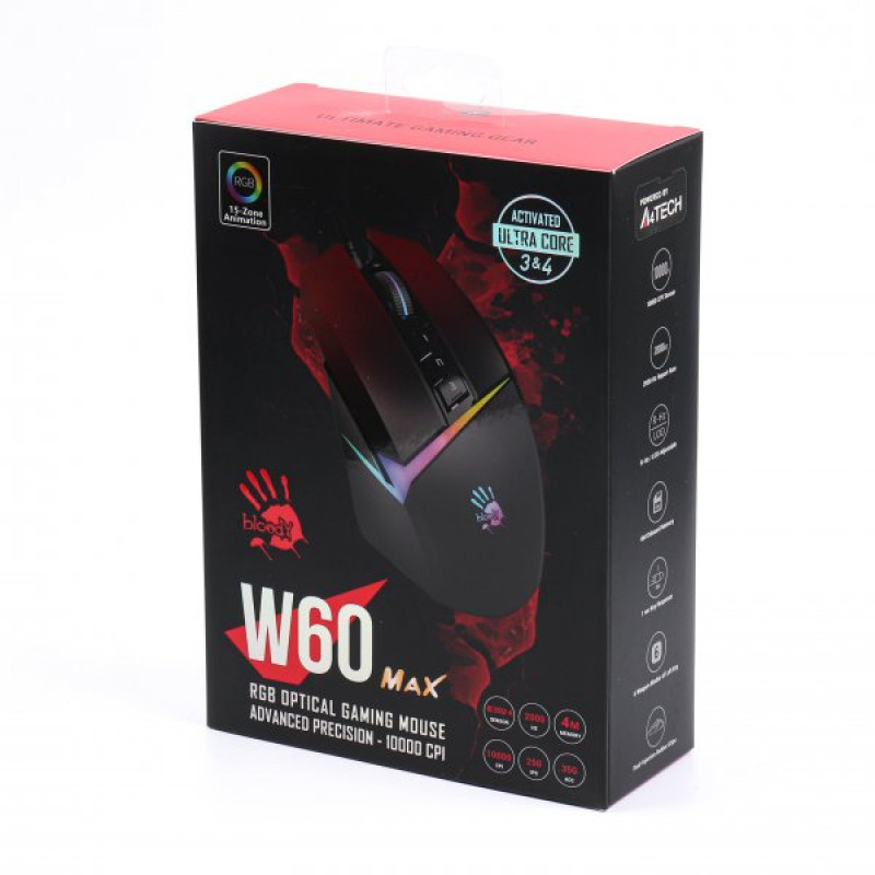 Миша ігрова A4Tech W60 Max Bloody, чорний+червоний, Bloody