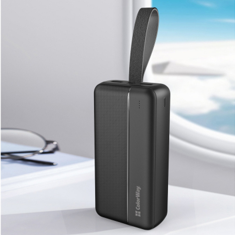 Power Bank ColorWay 30 000 mAh High-power 2(USB QC3.0 + USB-C Power Delivery 22.5W) Black