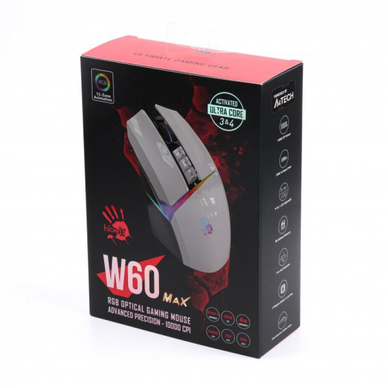 Миша ігрова A4Tech W60 Max Bloody, колір білий+чорний, Bloody