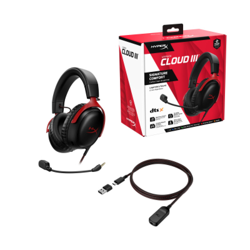 Гарнiтура HyperX Cloud III 3.5mm/USB-A/USB-C Black/Red 727A9AA