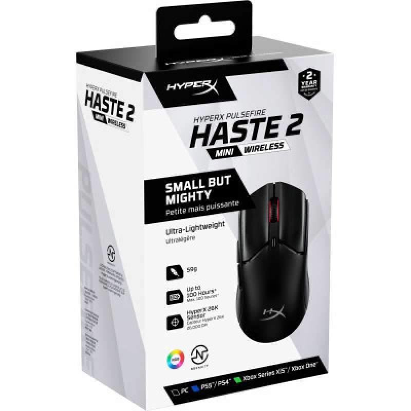Миша HyperX Pulsefire Haste 2 mini, RGB, USB-A/WL/BT, чорний 7D388AA