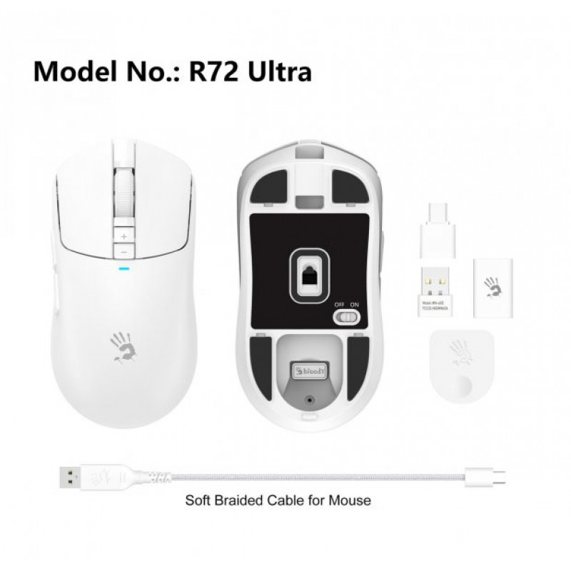 Миша ігрова бездротова Bloody R72 Ultra (White)
